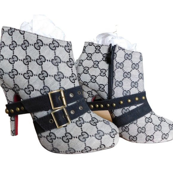 Ankle boots size 7 custom made european red sole 4 inch heels grey black exotic - Picture 1 of 14
